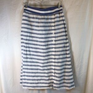 J Jill Love Linen Women Maxi Skirt Blue White Small 100% Linen Buttons Vacation